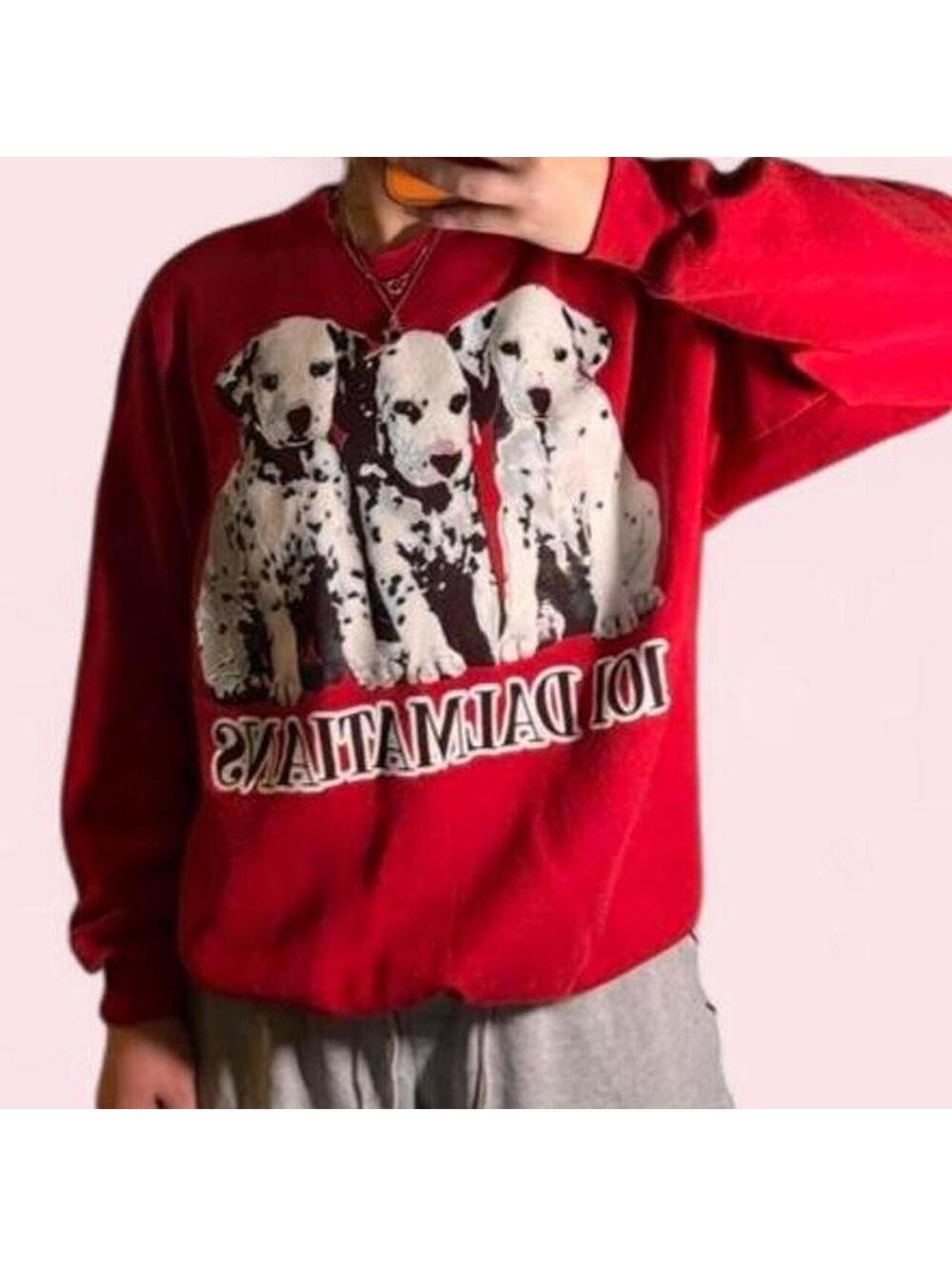 Vintage 101 Dalmatians Red Graphic Crewneck Sweatshirt
